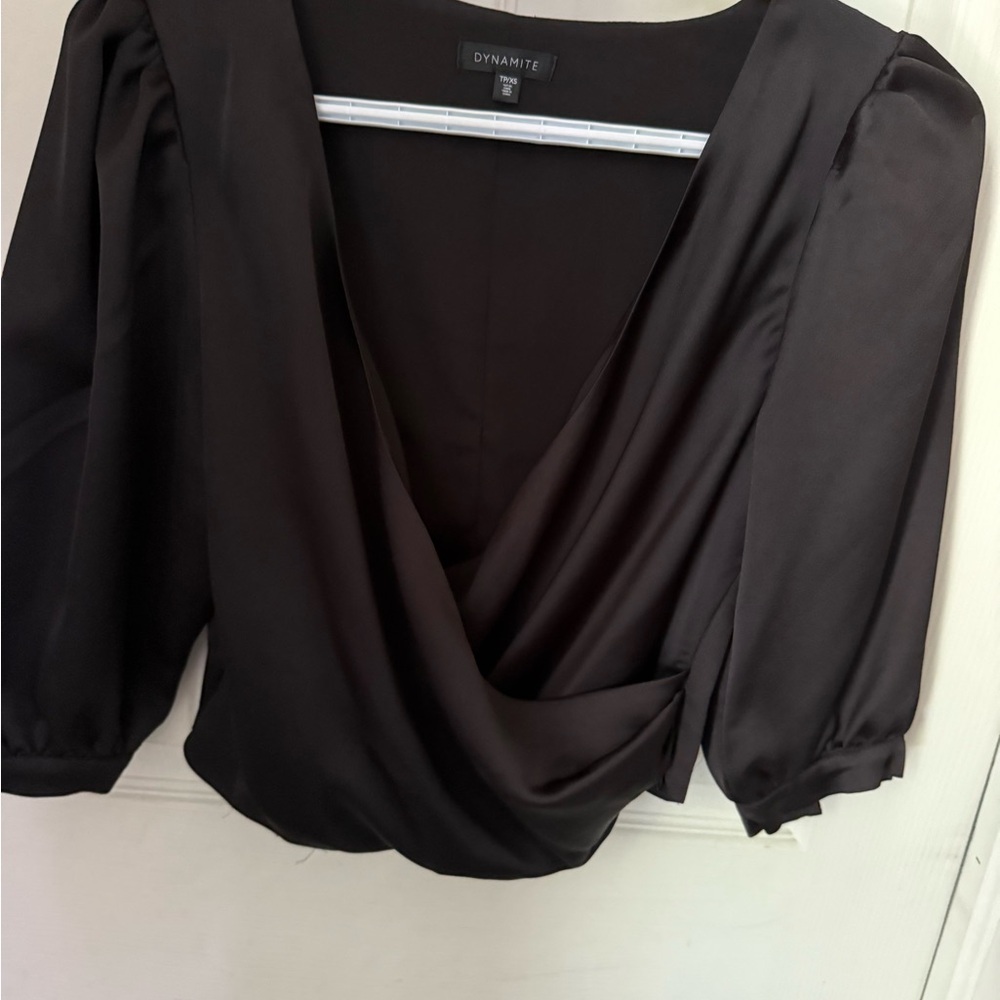 Dynamite Black Asymmetrical Wrap Blouse